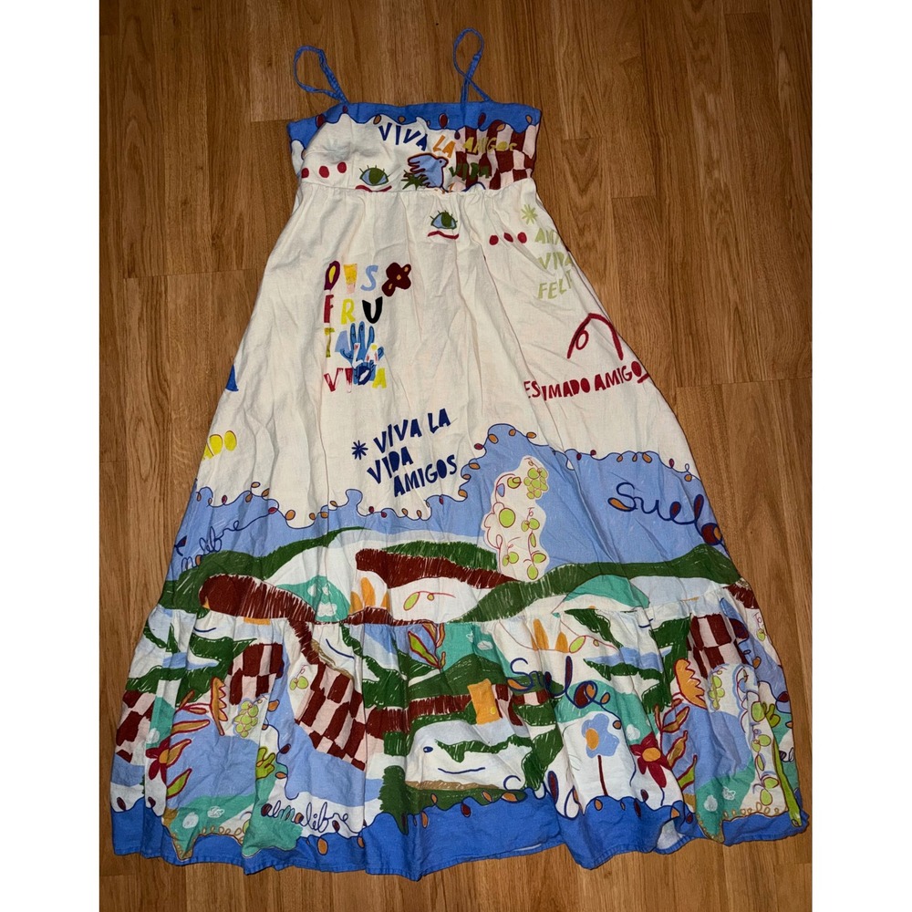 Rachel Zoe Viva La Vida Amigos Graphic Print Maxi Dress Small Multi Color Boho